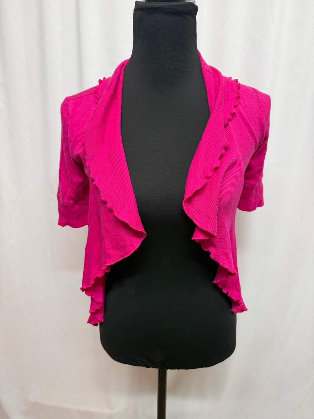 Express Sexy Basics Hot Pink Ruffle Open Front Cropped Shrug XXS